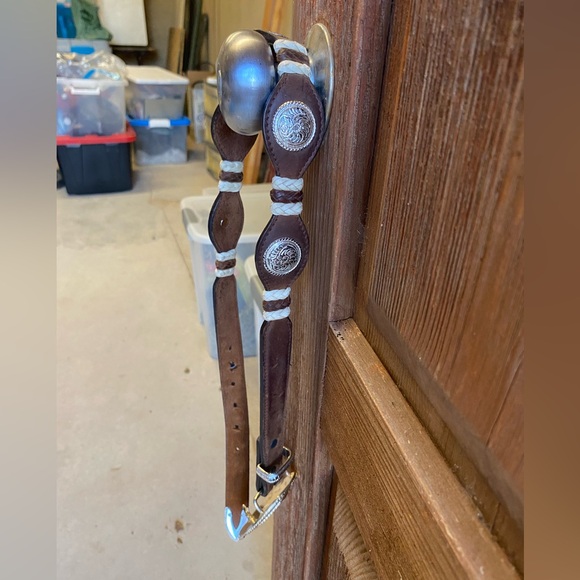 Accessories - Brown Leather Western Belt with Silver Accents